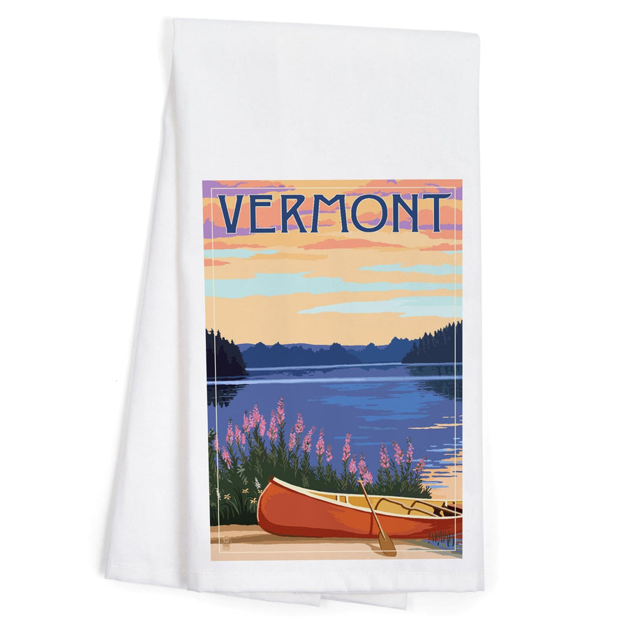 Vermont, Canoe and Lake, Organic Cotton Kitchen Tea Towels Kitchen Lantern Press 