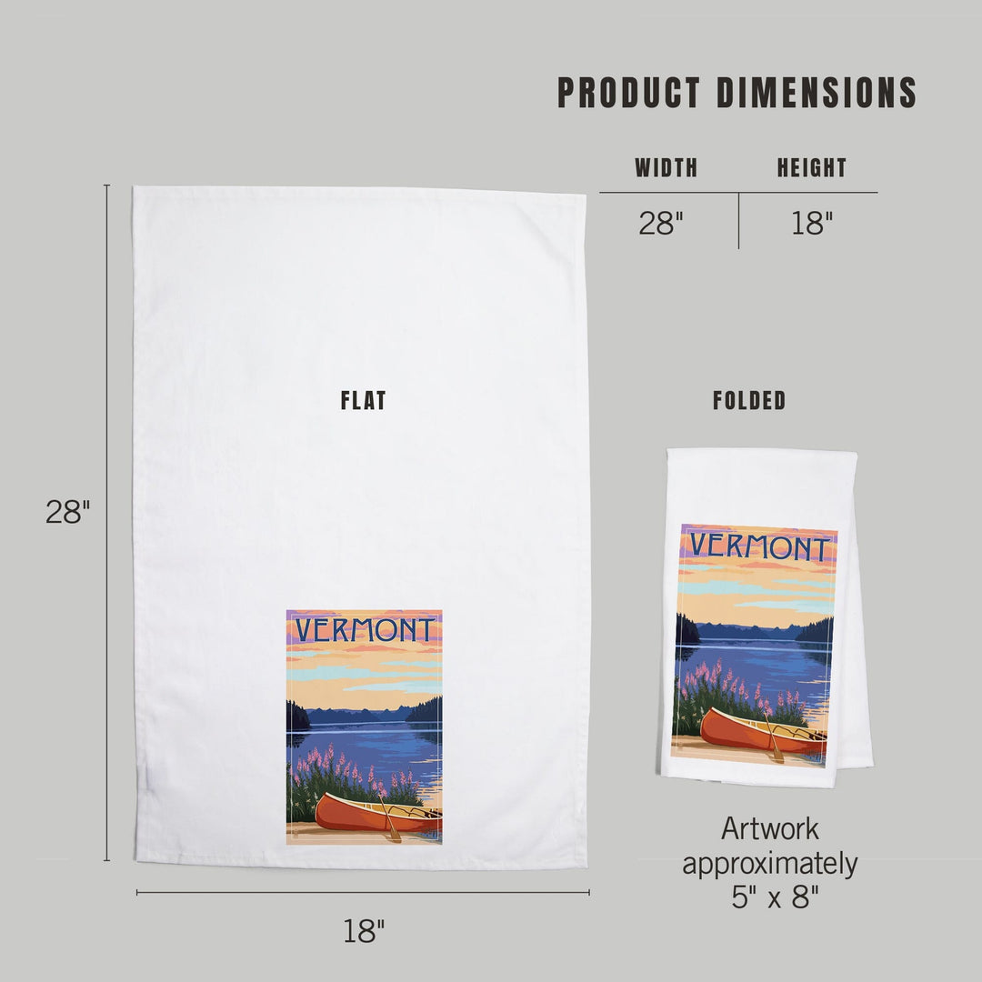 Vermont, Canoe and Lake, Organic Cotton Kitchen Tea Towels Kitchen Lantern Press 
