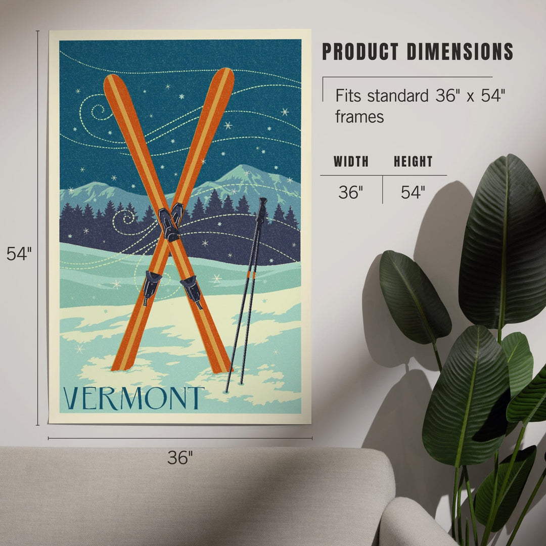 Vermont, Crossed Skis, Letterpress, Art & Giclee Prints Art Lantern Press 
