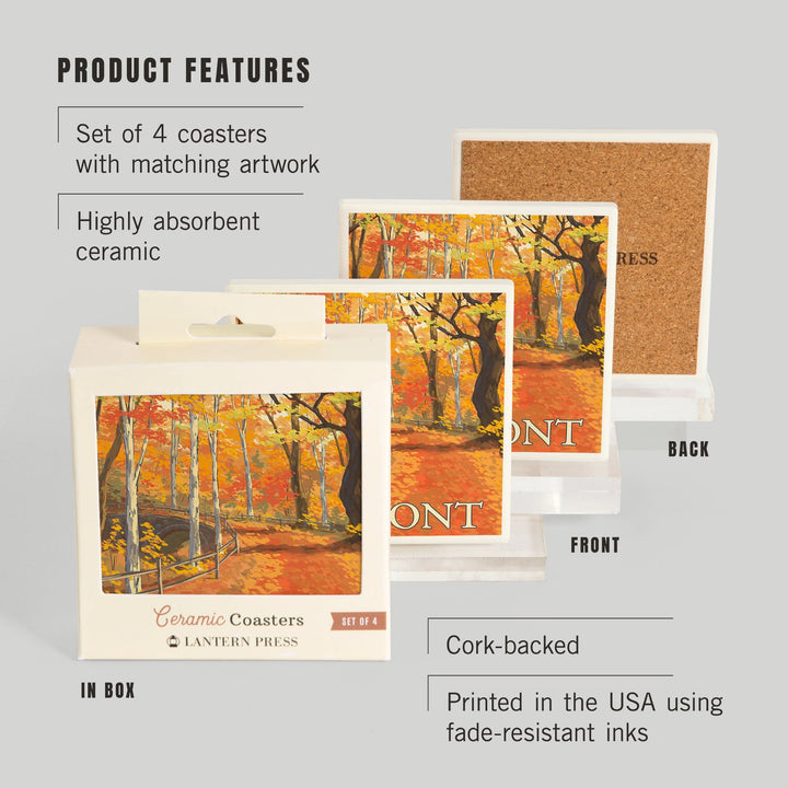 Vermont, Fall Colors Scene, Coasters Coasters Lantern Press 