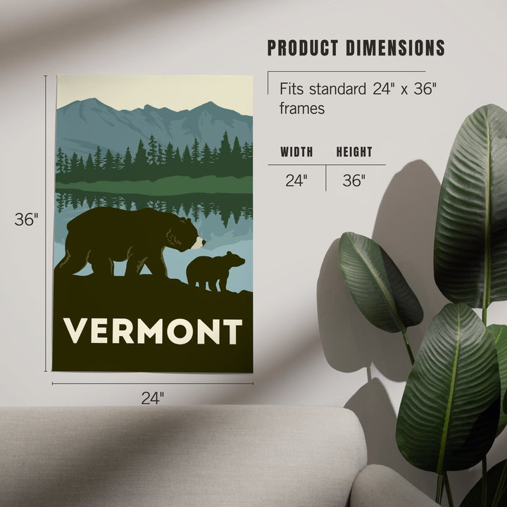 Vermont, Grizzly Bear, Vector, Art & Giclee Prints Art Lantern Press 