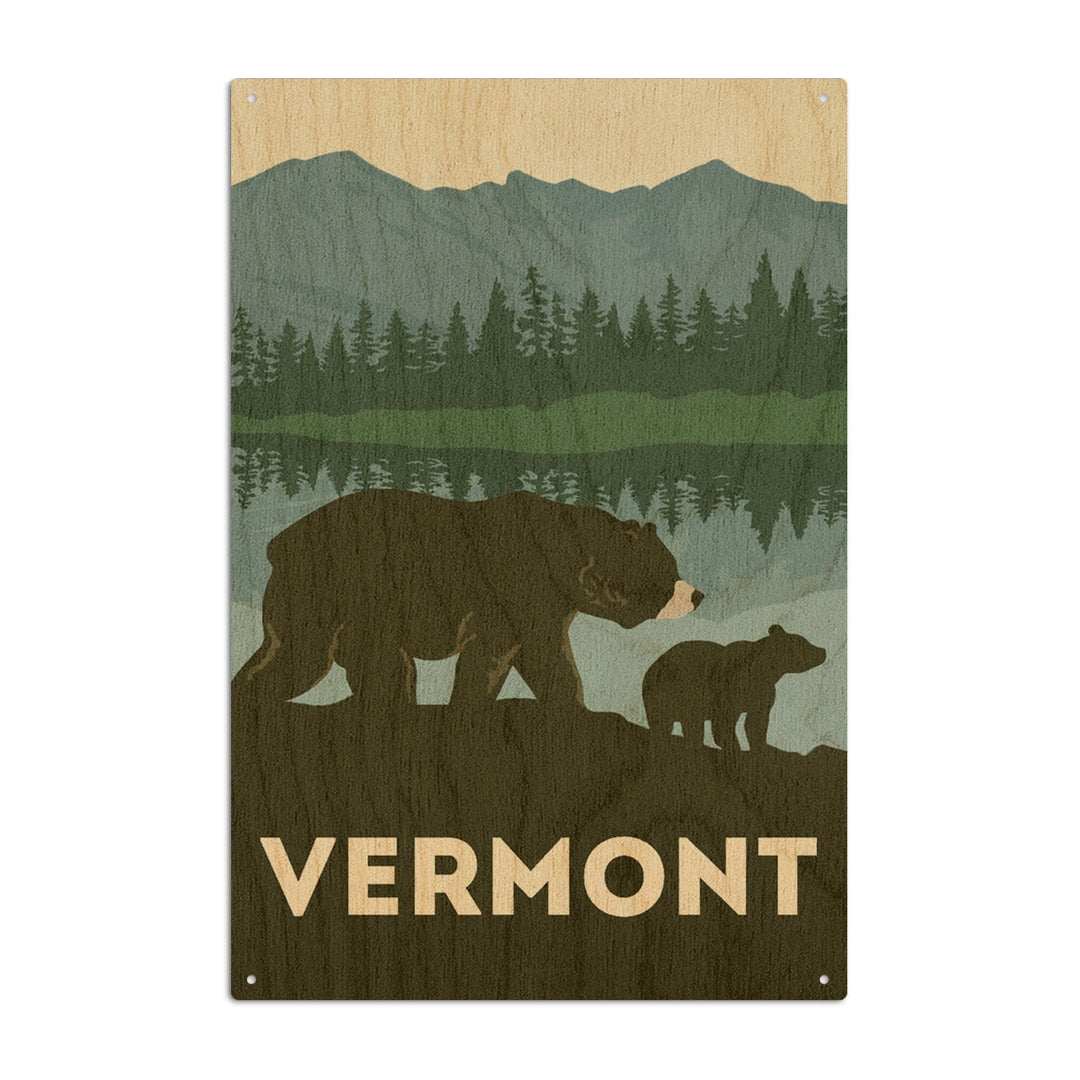 Vermont, Grizzly Bear, Vector, Lantern Press Artwork, Wood Signs and Postcards Wood Lantern Press 10 x 15 Wood Sign 