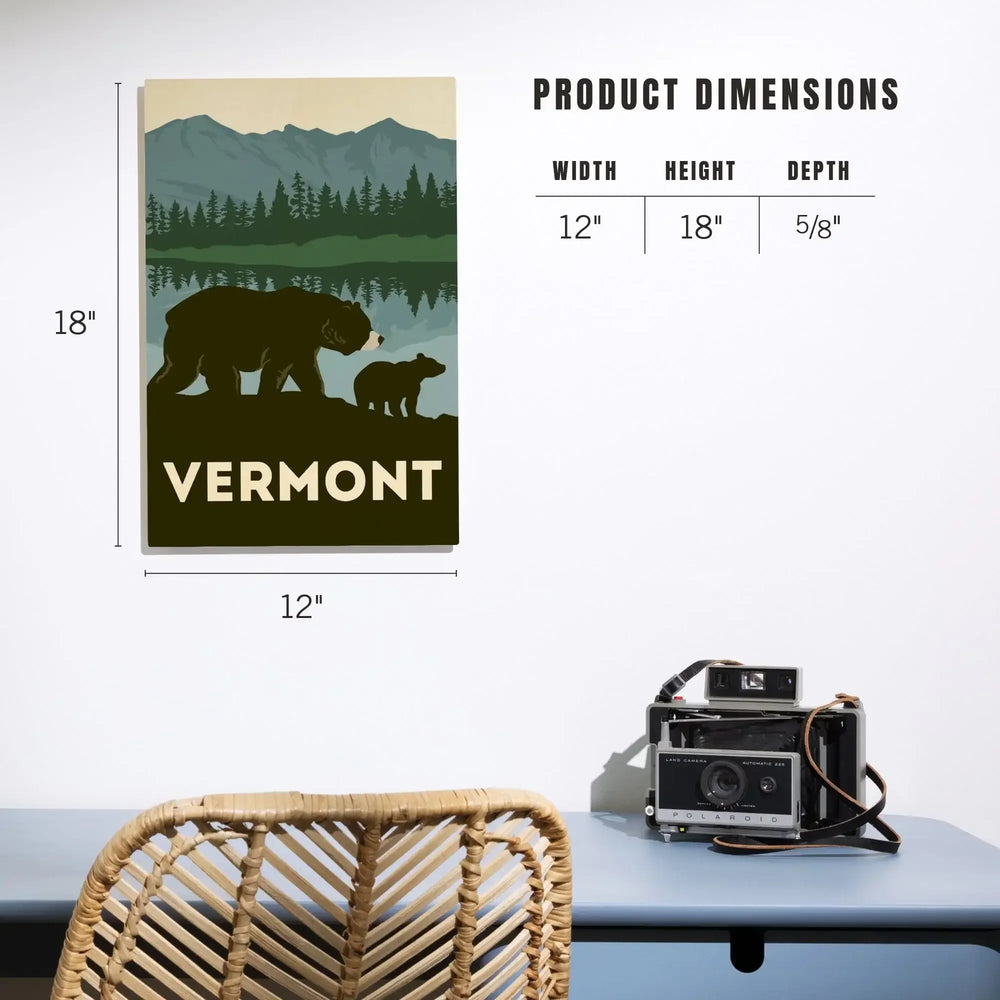 Vermont, Grizzly Bear, Vector, Lantern Press Artwork, Wood Signs and Postcards Wood Lantern Press 