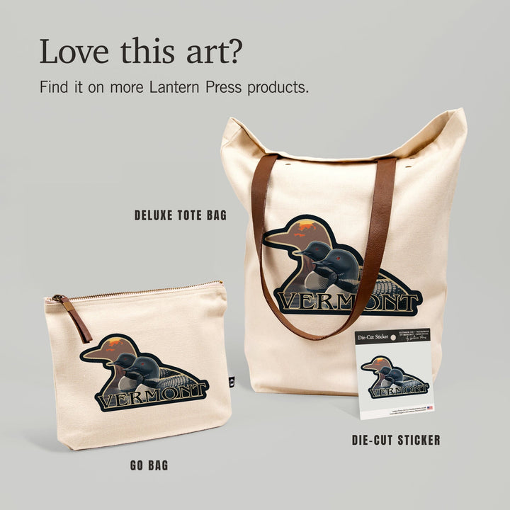 Vermont, Loons at Sunset, Contour, Lantern Press Artwork, Vinyl Sticker Sticker Lantern Press 