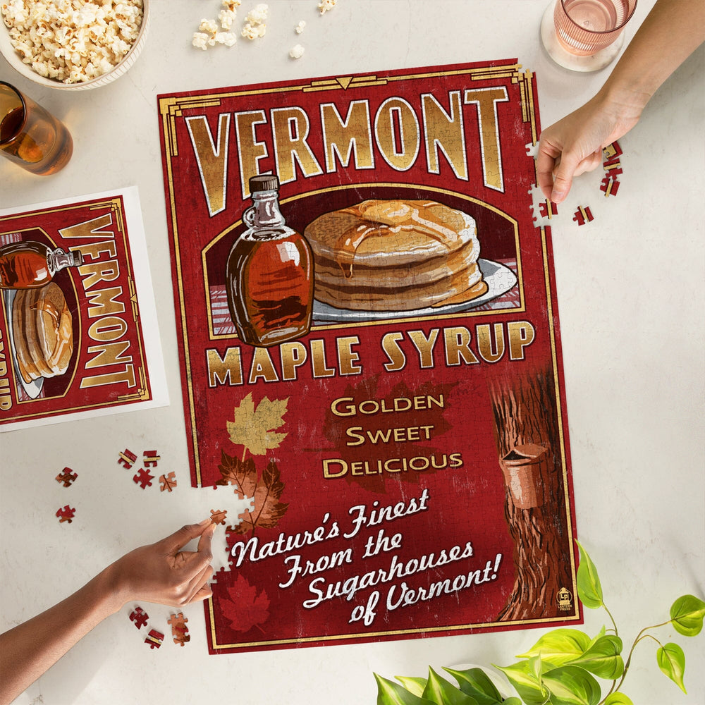 Vermont, Maple Syrup Vintage Sign, Jigsaw Puzzle Puzzle Lantern Press 