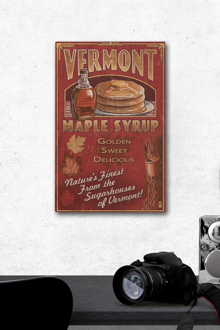 Vermont, Maple Syrup Vintage Sign, Lantern Press Artwork, Wood Signs and Postcards Wood Lantern Press 12 x 18 Wood Gallery Print 