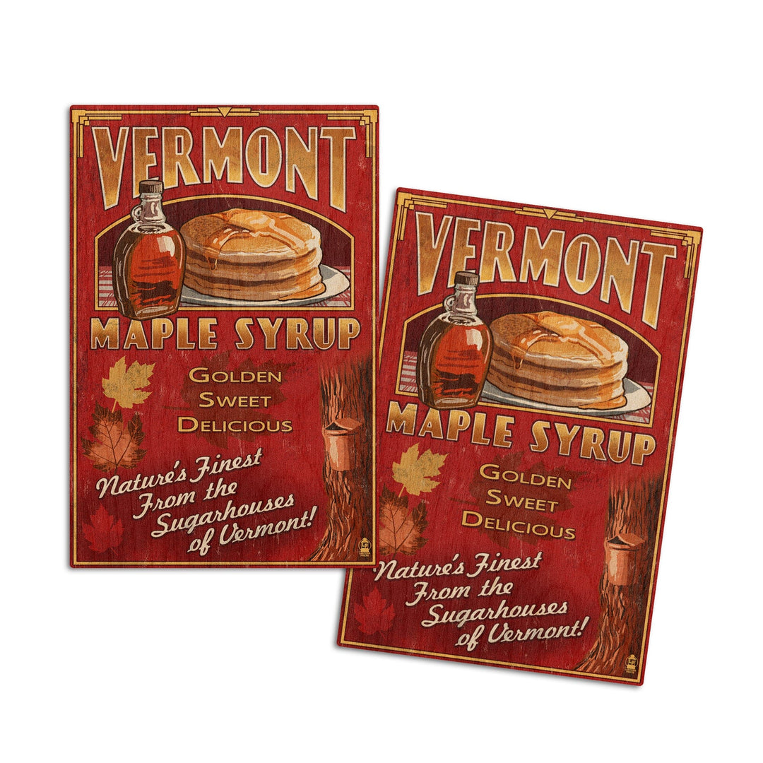 Vermont, Maple Syrup Vintage Sign, Lantern Press Artwork, Wood Signs and Postcards Wood Lantern Press 4x6 Wood Postcard Set 