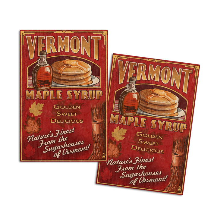 Vermont, Maple Syrup Vintage Sign, Lantern Press Artwork, Wood Signs and Postcards Wood Lantern Press 4x6 Wood Postcard Set 