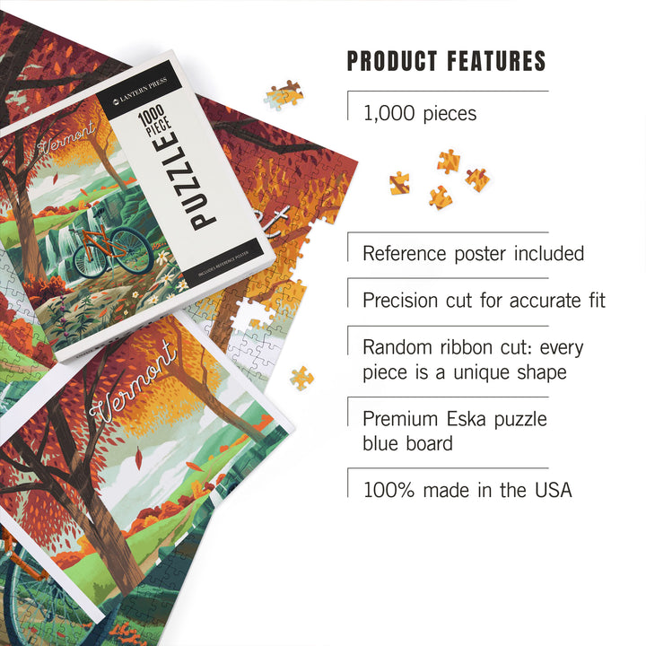 Vermont, Off to Wander, Cycling with Hills, Fall Colors, Jigsaw Puzzle Puzzle Lantern Press 