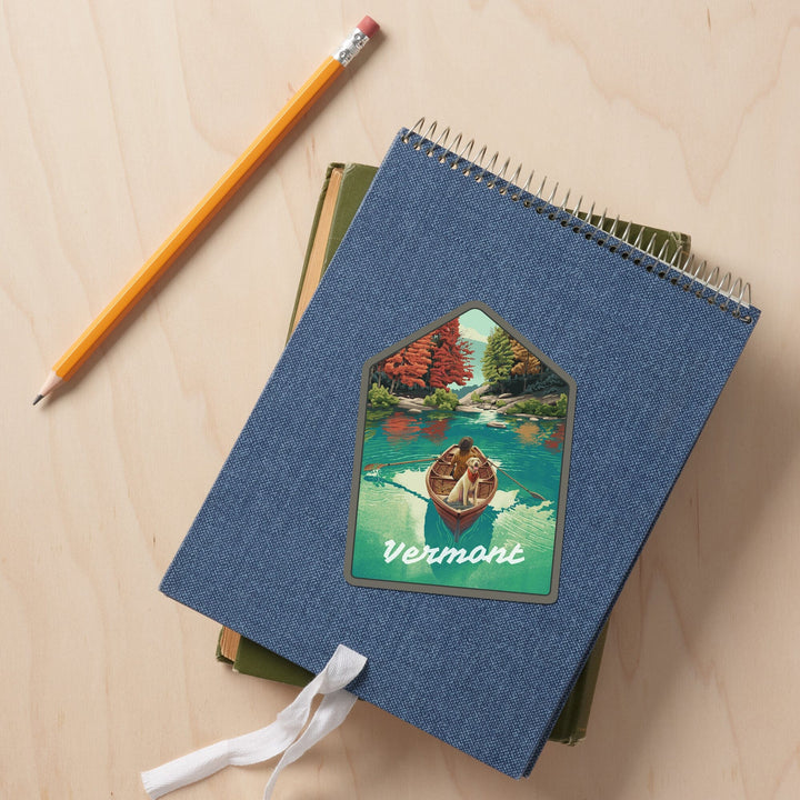 Vermont, Quiet Explorer, Boating, Fall Colors, Contour, Vinyl Sticker Sticker Lantern Press 