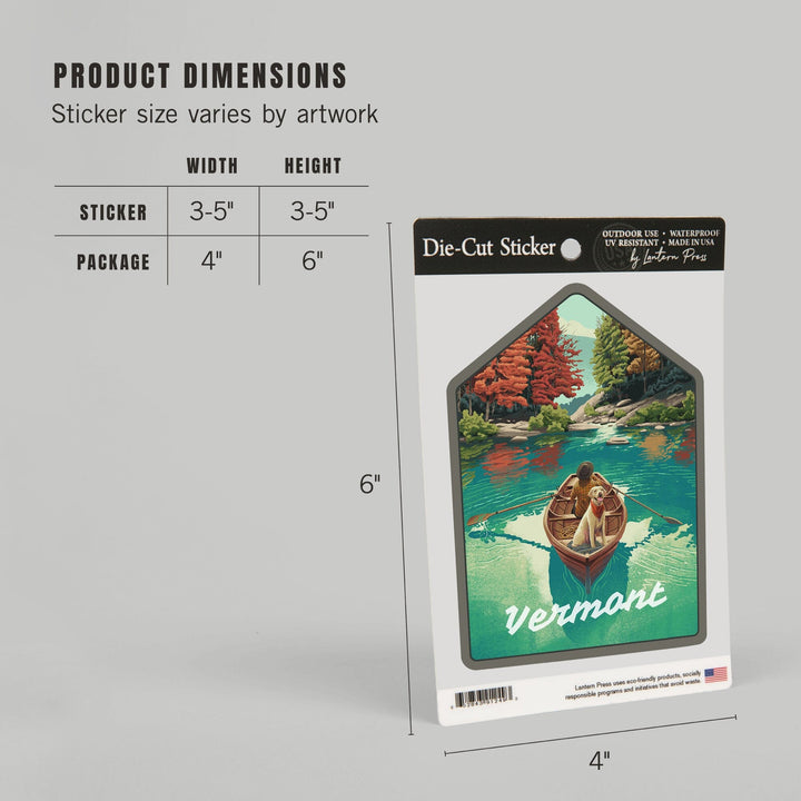 Vermont, Quiet Explorer, Boating, Fall Colors, Contour, Vinyl Sticker Sticker Lantern Press 
