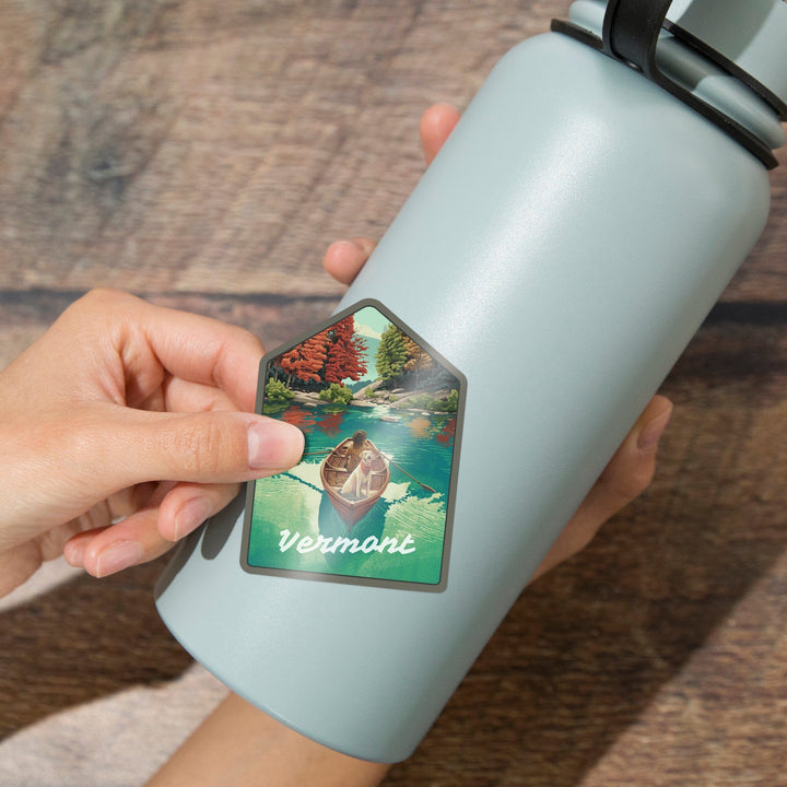 Vermont, Quiet Explorer, Boating, Fall Colors, Contour, Vinyl Sticker Sticker Lantern Press 