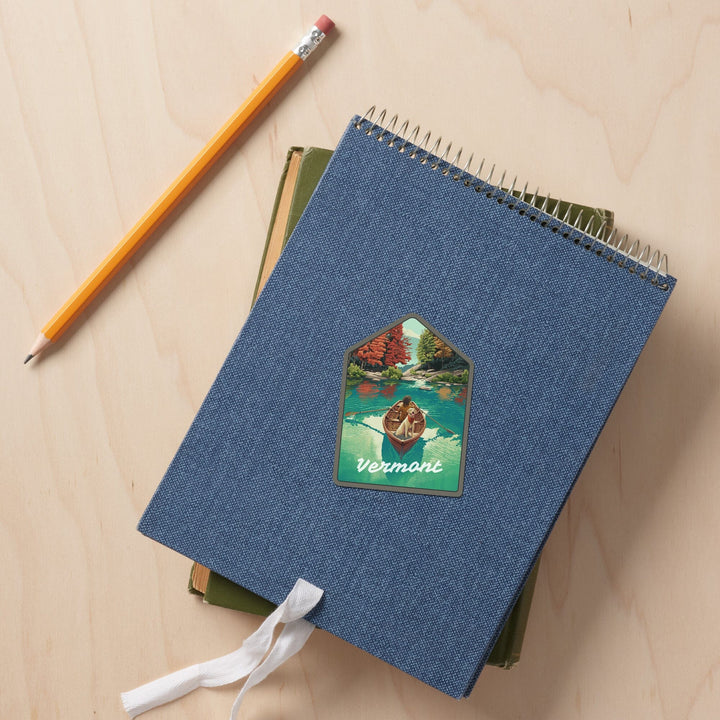 Vermont, Quiet Explorer, Boating, Fall Colors, Contour, Vinyl Sticker Sticker Lantern Press 