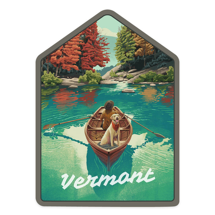 Vermont, Quiet Explorer, Boating, Fall Colors, Contour, Vinyl Sticker Sticker Lantern Press 