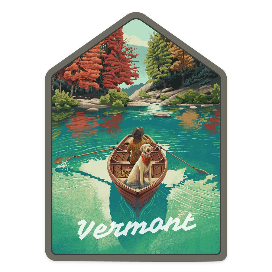 Vermont, Quiet Explorer, Boating, Fall Colors, Contour, Vinyl Sticker Sticker Lantern Press 