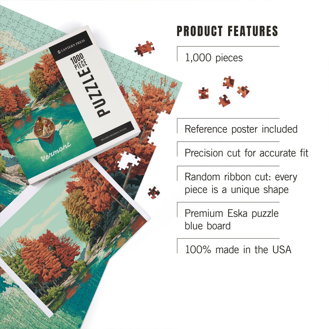 Vermont, Quiet Explorer, Boating, Fall Colors, Jigsaw Puzzle Puzzle Lantern Press 