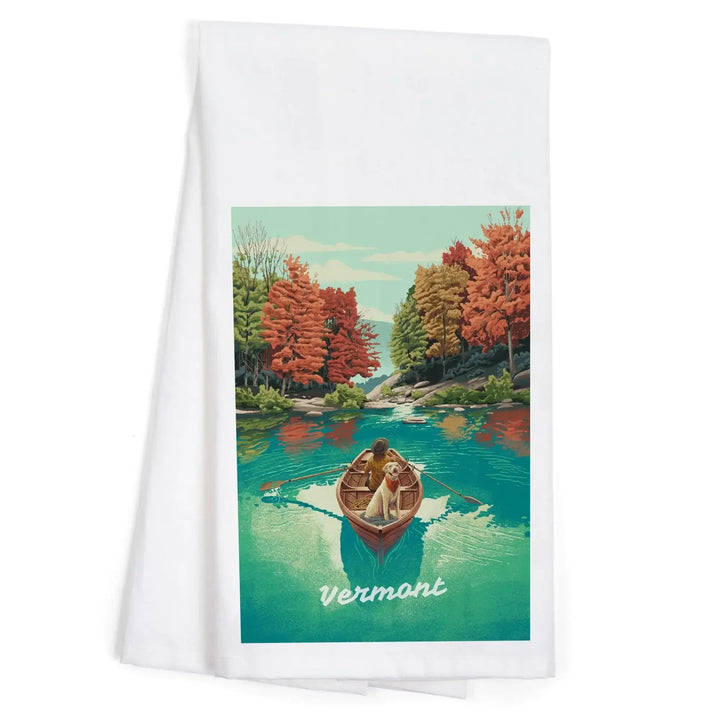 Vermont, Quiet Explorer, Boating, Fall Colors, Organic Cotton Kitchen Tea Towels Kitchen Lantern Press 