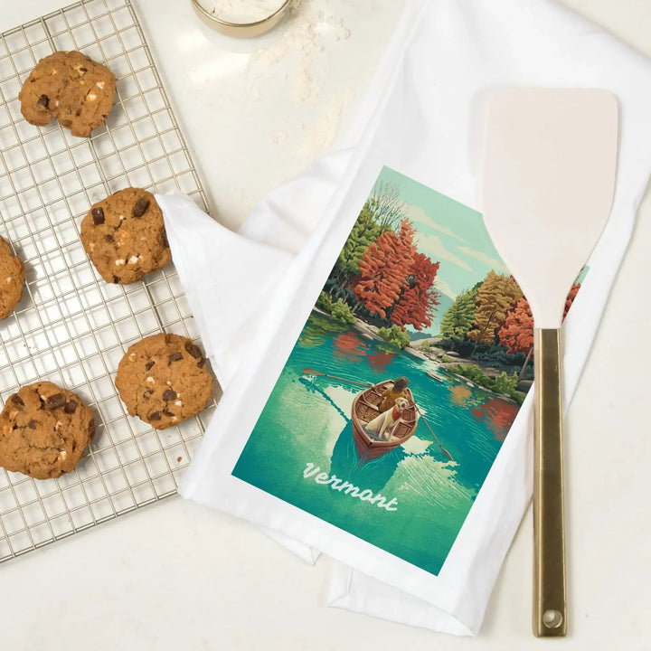Vermont, Quiet Explorer, Boating, Fall Colors, Organic Cotton Kitchen Tea Towels Kitchen Lantern Press 