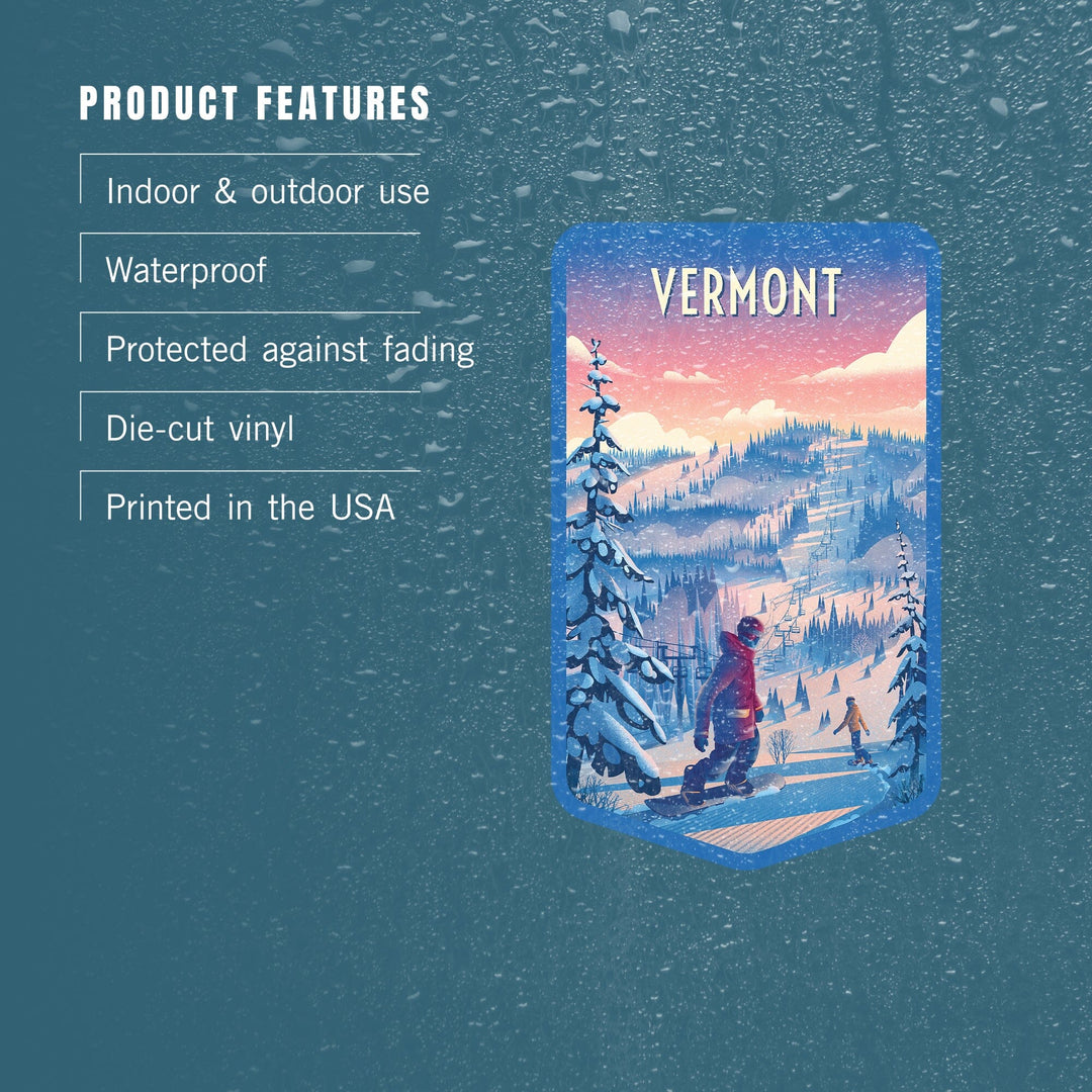 Vermont, Shred the Gnar, Snowboarding, Contour, Vinyl Sticker Sticker Lantern Press 