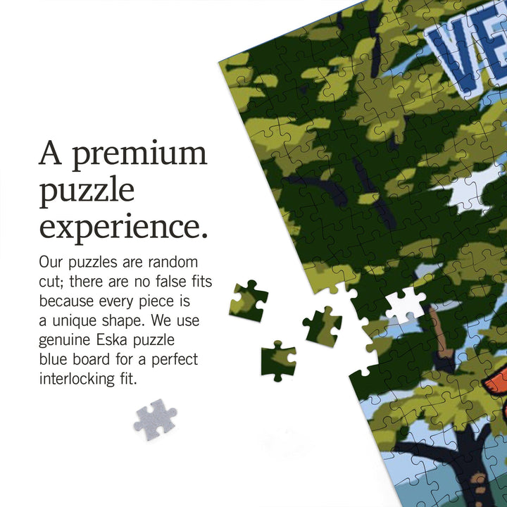 Vermont, Signpost, Lake and Flowers, Jigsaw Puzzle Puzzle Lantern Press 