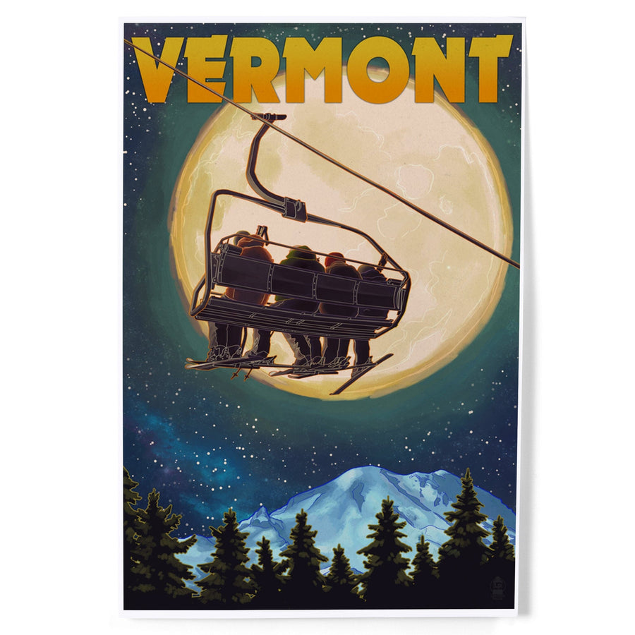 Vermont, Ski Lift and Full Moon, Art & Giclee Prints Art Lantern Press 
