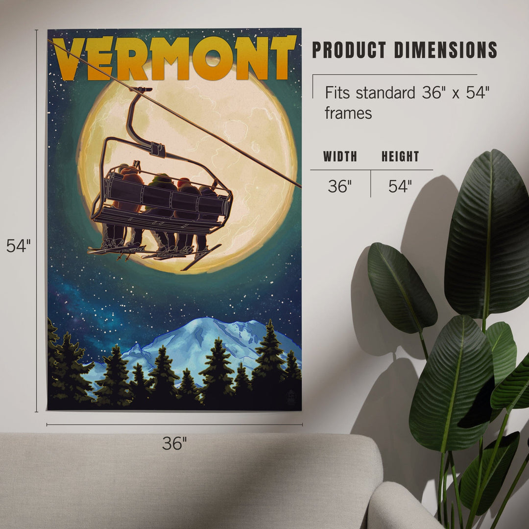 Vermont, Ski Lift and Full Moon, Art & Giclee Prints Art Lantern Press 