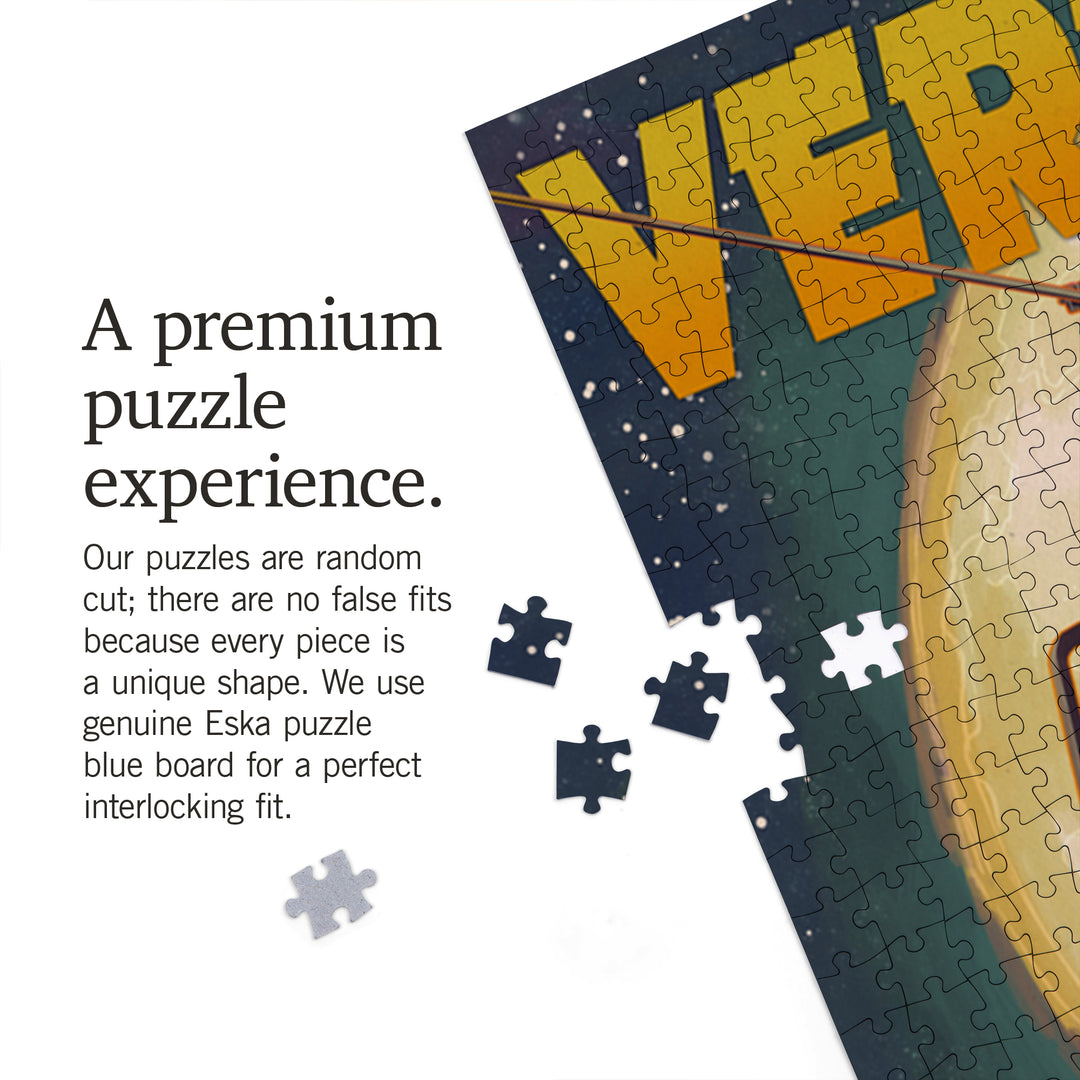 Vermont, Ski Lift and Full Moon, Jigsaw Puzzle Puzzle Lantern Press 