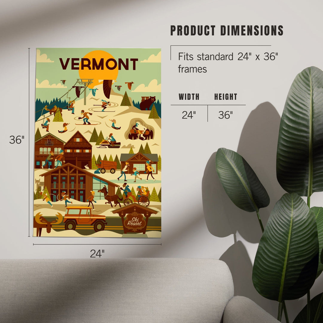 Vermont, Ski Resort, Geometric, Art & Giclee Prints Art Lantern Press 