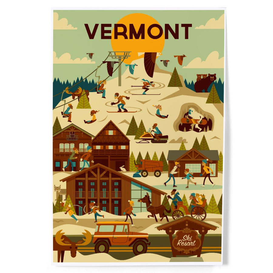 Vermont, Ski Resort, Geometric, Art & Giclee Prints Art Lantern Press 