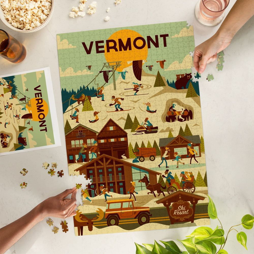 Vermont, Ski Resort, Geometric, Jigsaw Puzzle Puzzle Lantern Press 