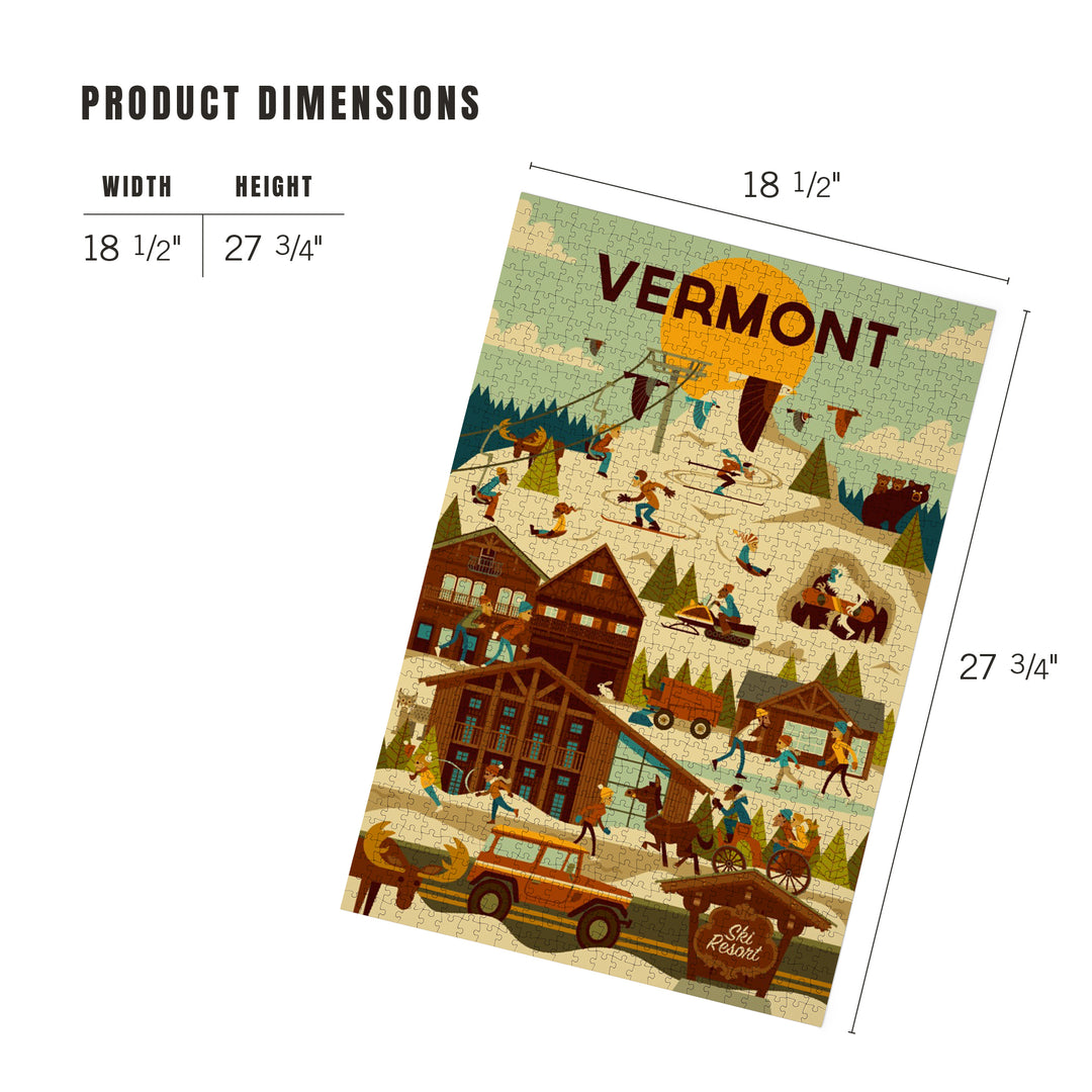 Vermont, Ski Resort, Geometric, Jigsaw Puzzle Puzzle Lantern Press 