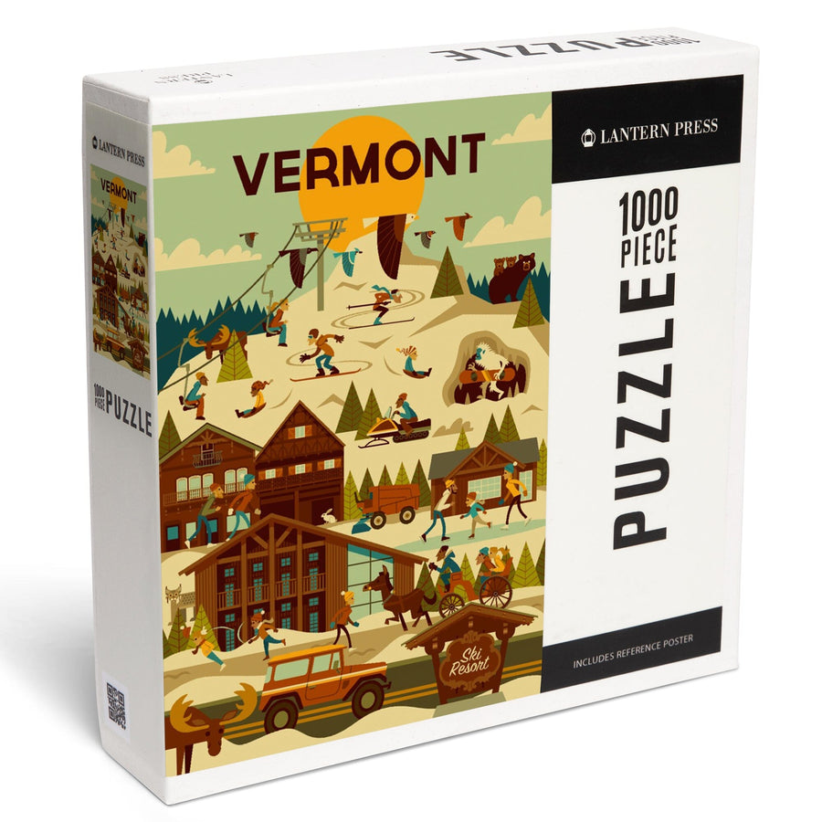 Vermont, Ski Resort, Geometric, Jigsaw Puzzle Puzzle Lantern Press 