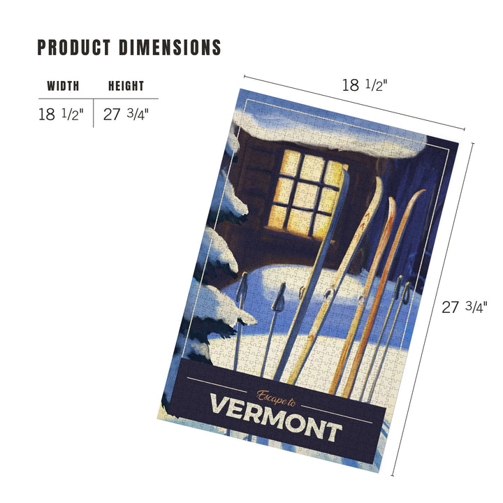 Vermont, Skis Outside Cabin, Jigsaw Puzzle Puzzle Lantern Press 