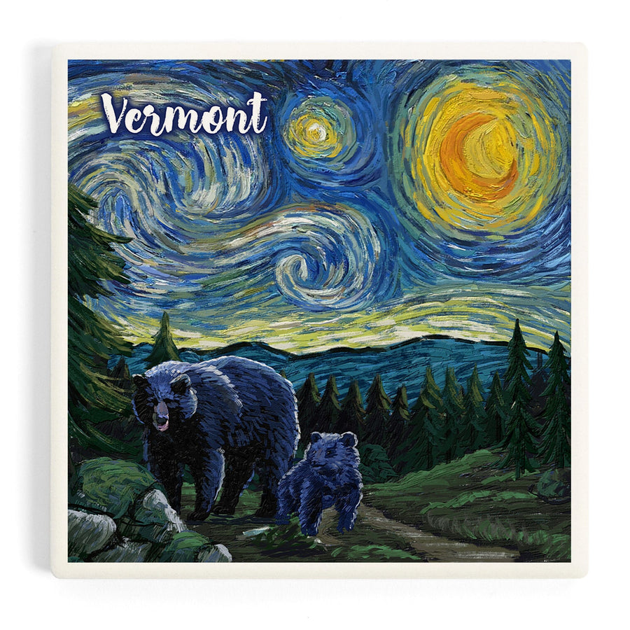 Vermont, Starry Night, Bear and Cub, Coasters Coasters Lantern Press 
