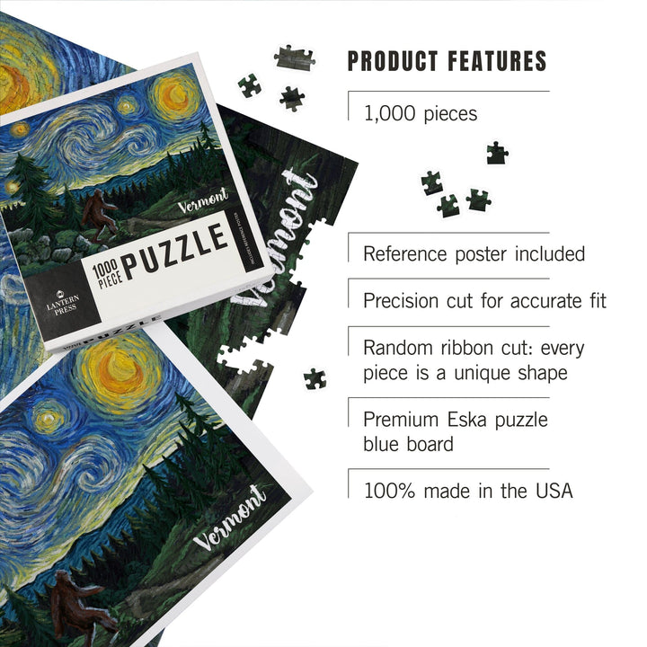 Vermont, Starry Night, Bigfoot, Jigsaw Puzzle Puzzle Lantern Press 
