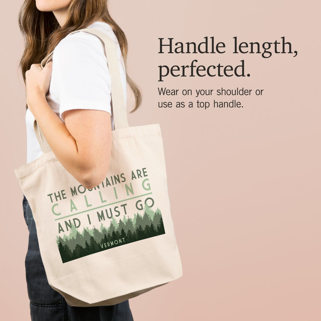 Vermont, The Mountains Are Calling, Pine Trees, Tote Bag Totes Lantern Press 