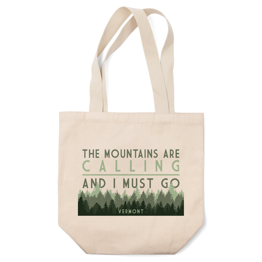 Vermont, The Mountains Are Calling, Pine Trees, Tote Bag Totes Lantern Press 
