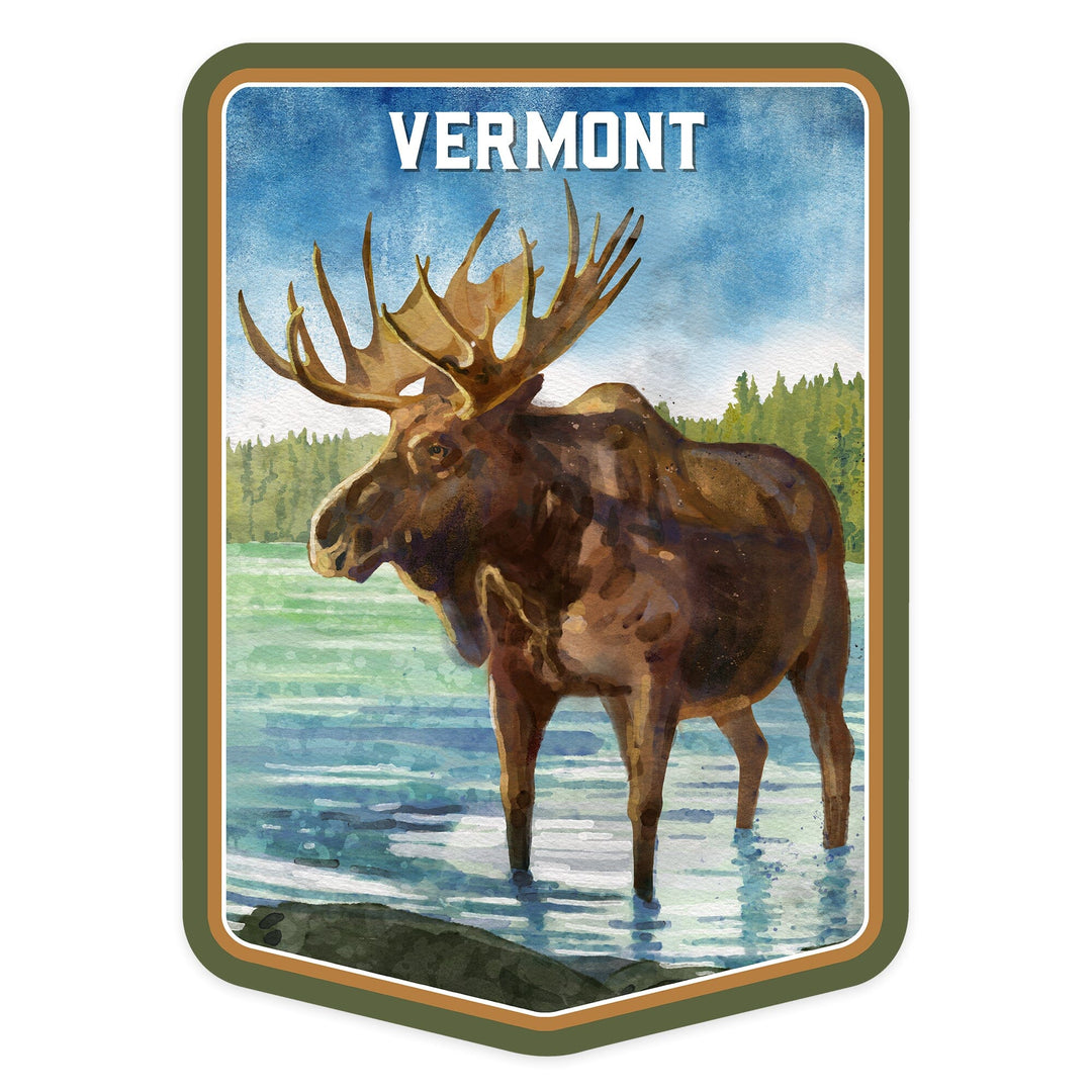 Vermont, Watercolor Study, Moose, Contour, Vinyl Sticker Sticker Lantern Press 
