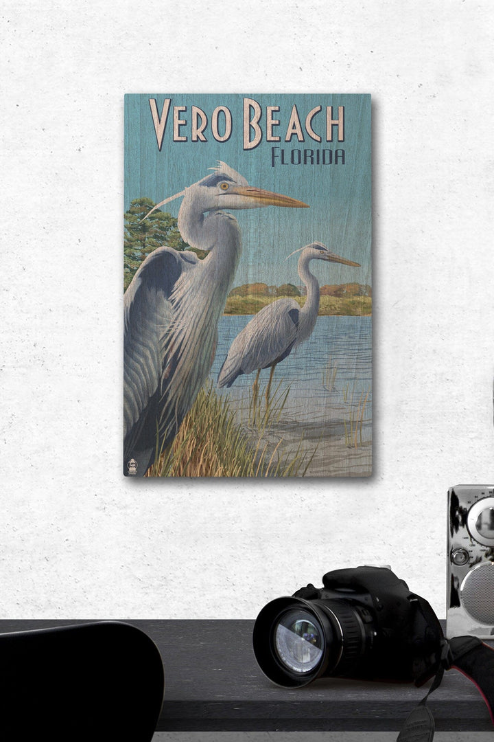 Vero Beach, Florida, Blue Heron, Lantern Press Artwork, Wood Signs and Postcards Wood Lantern Press 12 x 18 Wood Gallery Print 