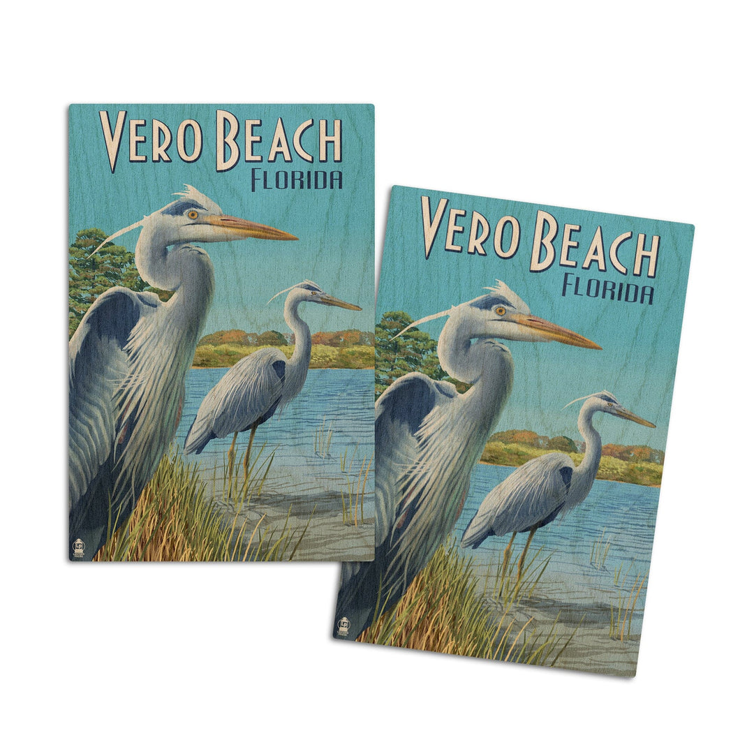 Vero Beach, Florida, Blue Heron, Lantern Press Artwork, Wood Signs and Postcards Wood Lantern Press 4x6 Wood Postcard Set 