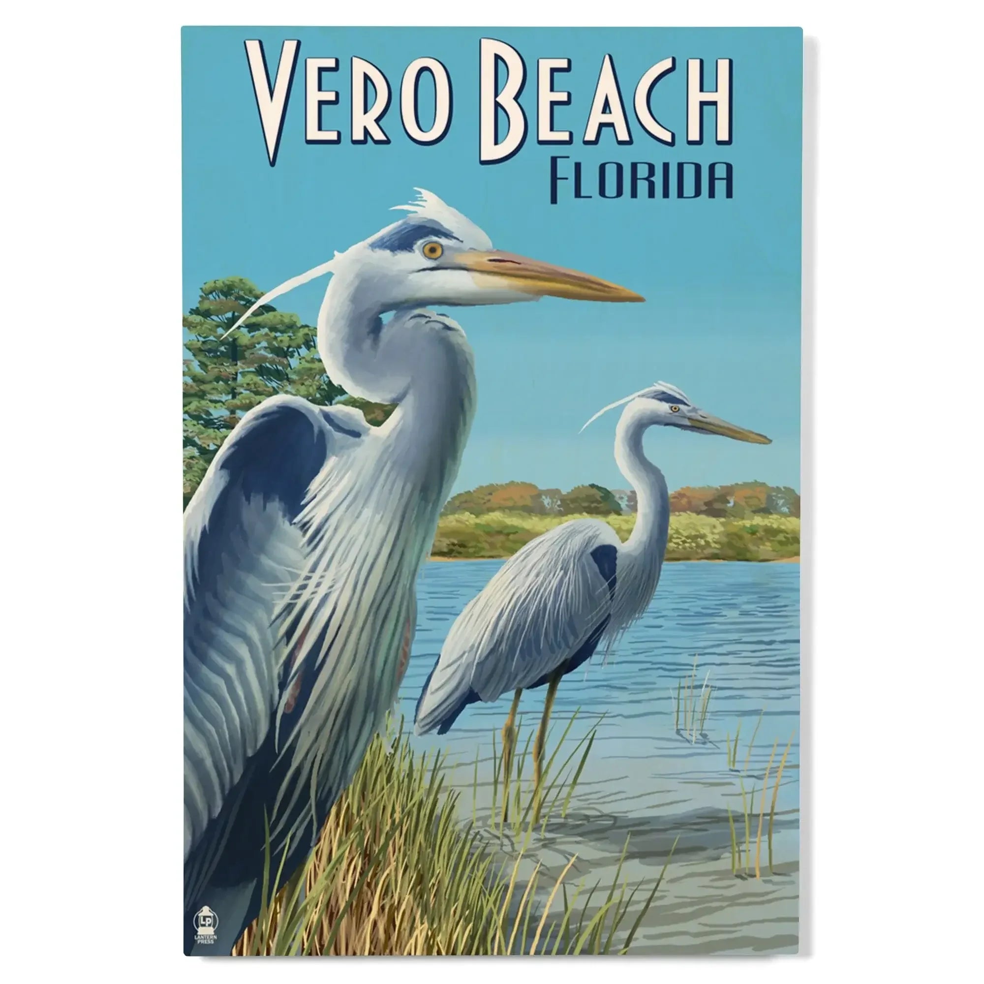 Vero Beach, Florida, Blue Heron, Lantern Press Artwork, Wood Signs and