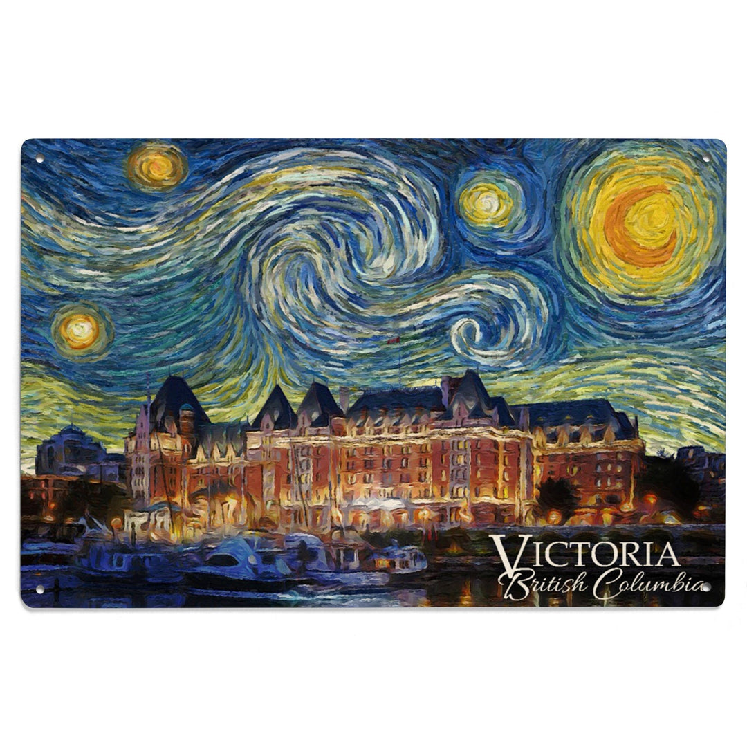 Victoria, BC, Starry Night, Lantern Press Artwork, Wood Signs and Postcards Wood Lantern Press 