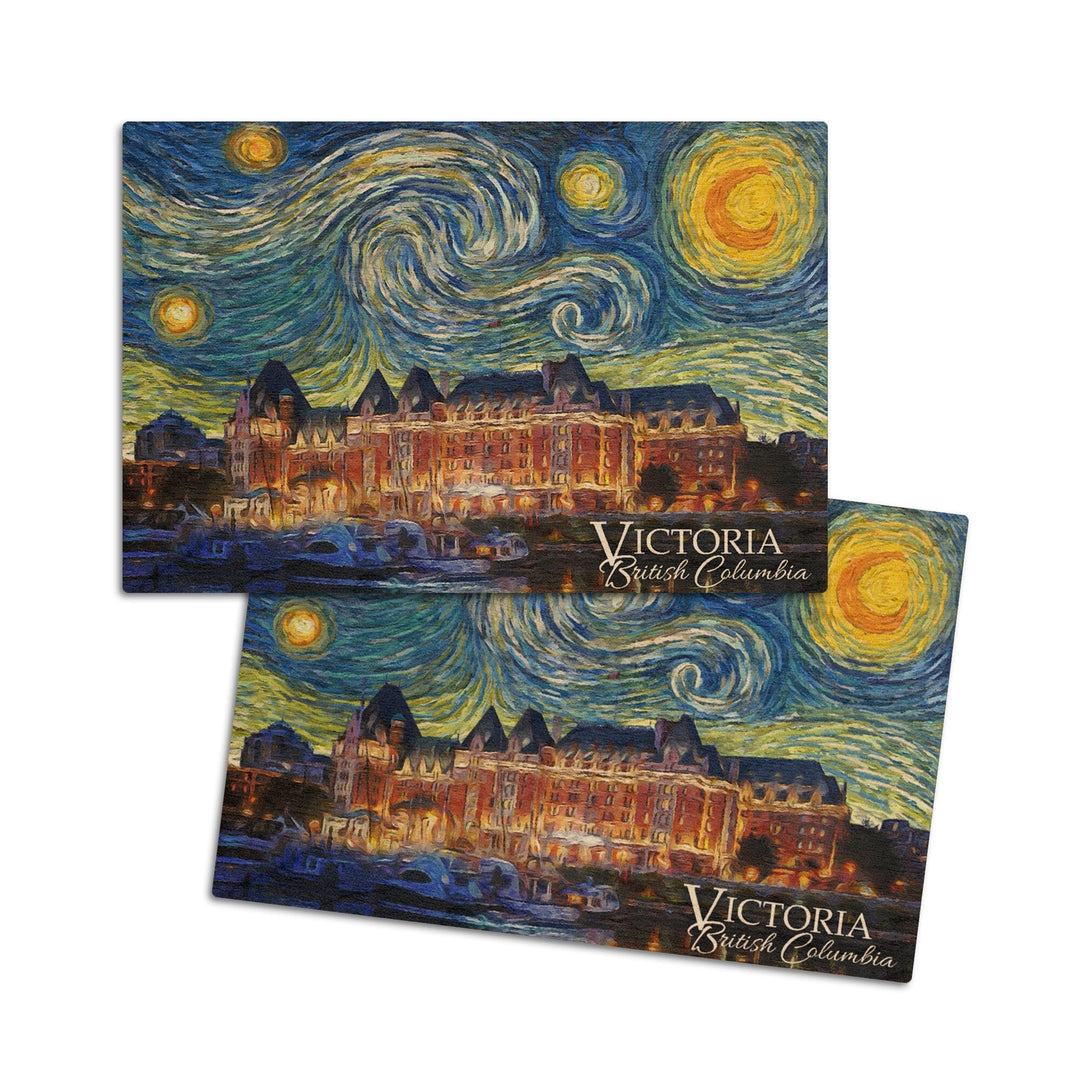 Victoria, BC, Starry Night, Lantern Press Artwork, Wood Signs and Postcards Wood Lantern Press 4x6 Wood Postcard Set 
