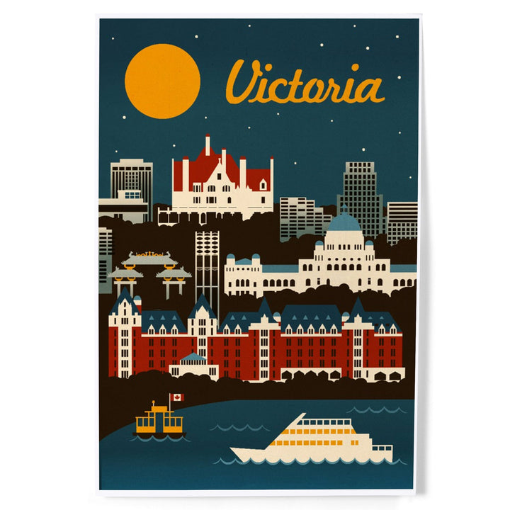 Victoria, British Columbia, Retro Skyline, Art & Giclee Prints Art Lantern Press 