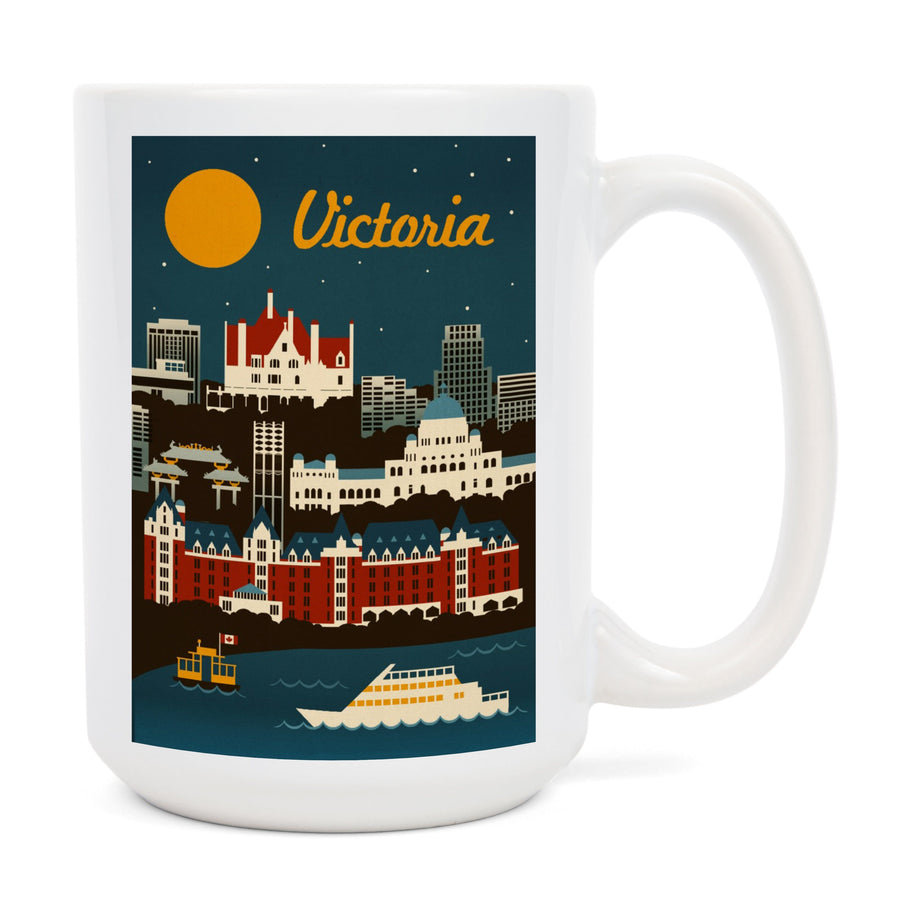Victoria, British Columbia, Retro Skyline, Lantern Press Artwork, Ceramic Mug Mugs Lantern Press 
