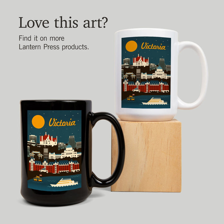 Victoria, British Columbia, Retro Skyline, Lantern Press Artwork, Ceramic Mug Mugs Lantern Press 