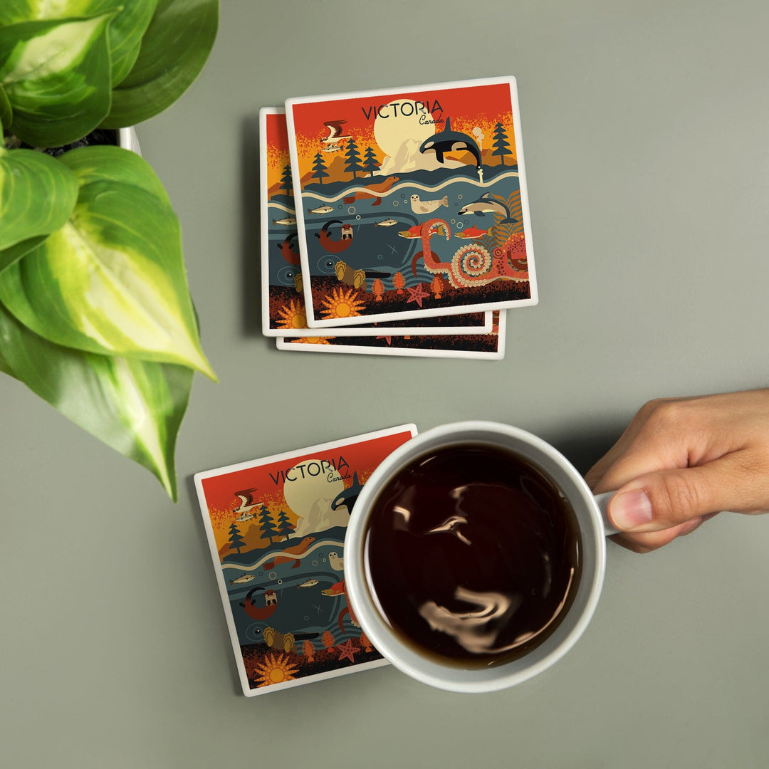 Victoria, Canada, Geometric, Marine Animals, Coasters Coasters Lantern Press 