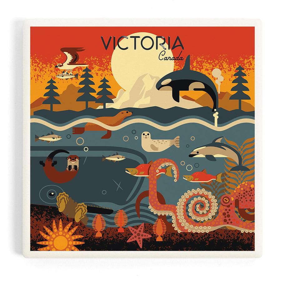 Victoria, Canada, Geometric, Marine Animals, Coasters Coasters Lantern Press 