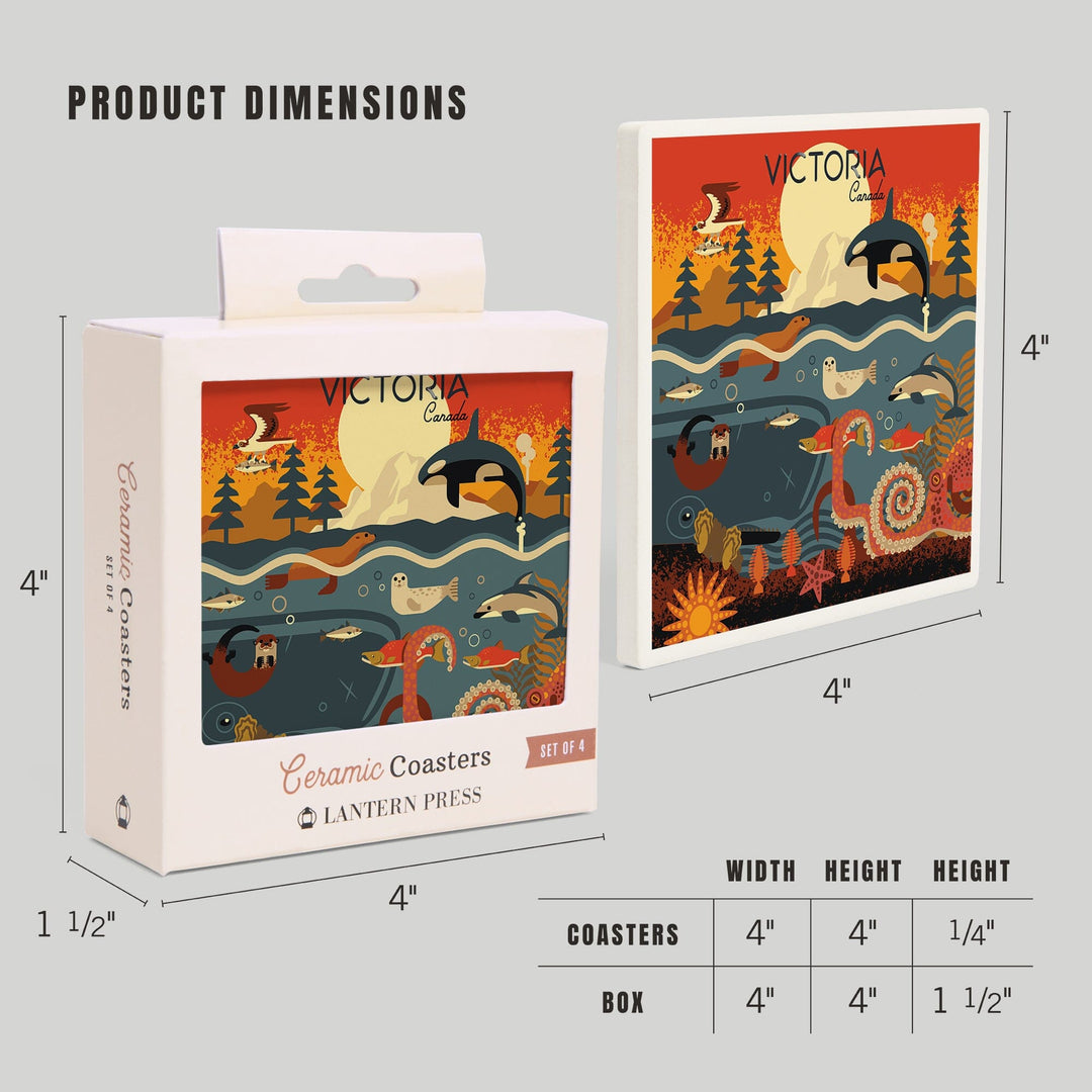 Victoria, Canada, Geometric, Marine Animals, Coasters Coasters Lantern Press 