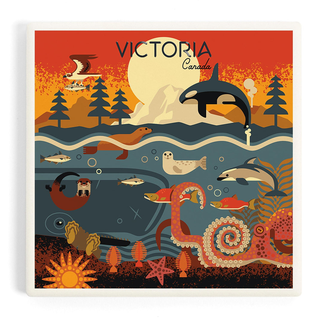 Victoria, Canada, Geometric, Marine Animals, Coasters Coasters Lantern Press Coaster 